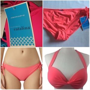 Sold-coral pushup underwire two piece bikini
